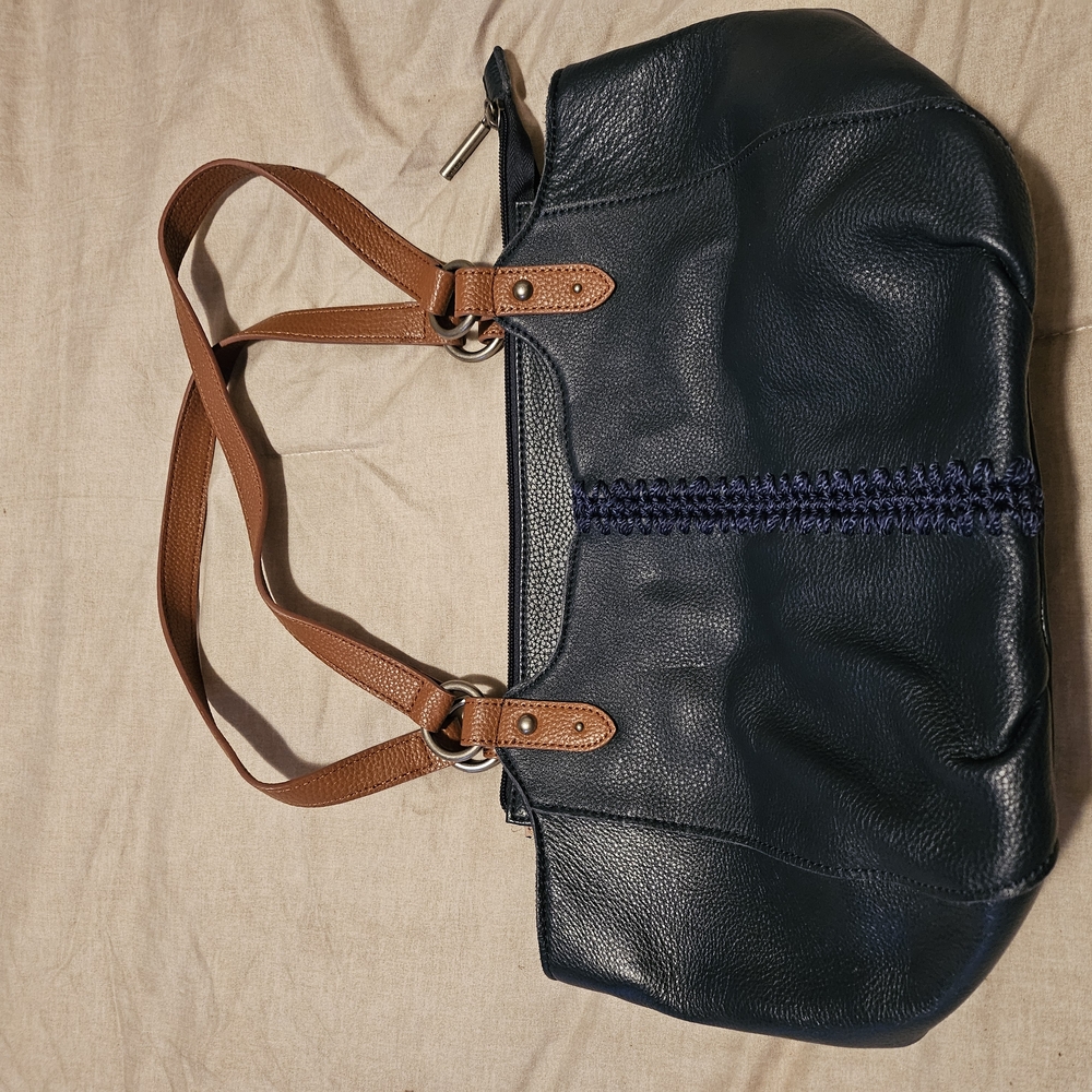 The Sak Navy and Brown Leather Tote Bag